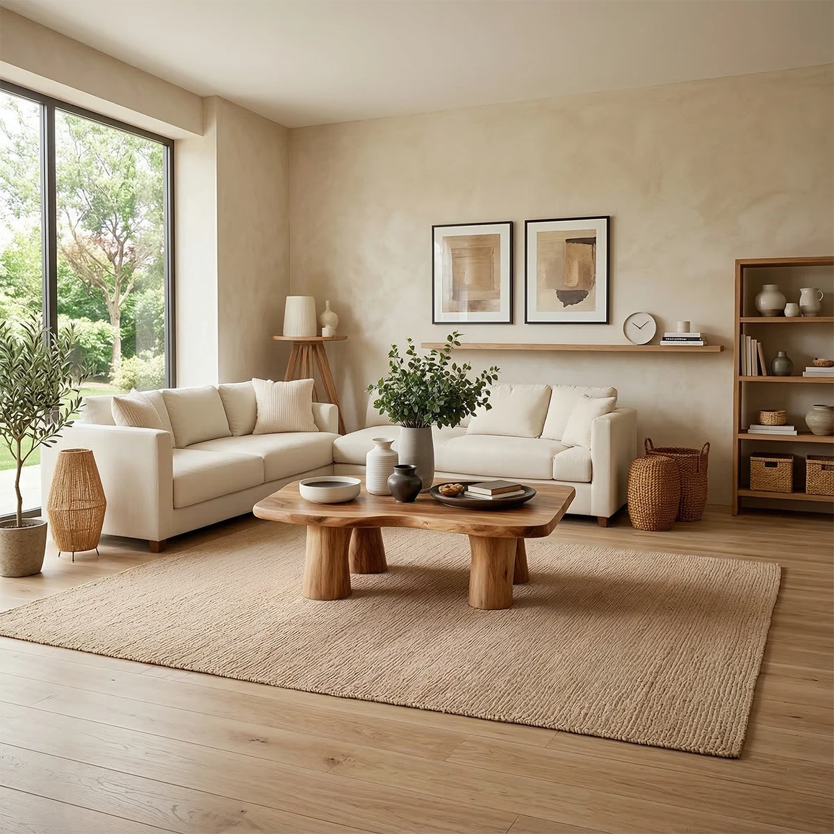 Sculptural brown wood coffee table with irregular edge