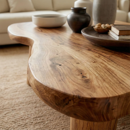 Modern brown coffee table with chunky wood legs