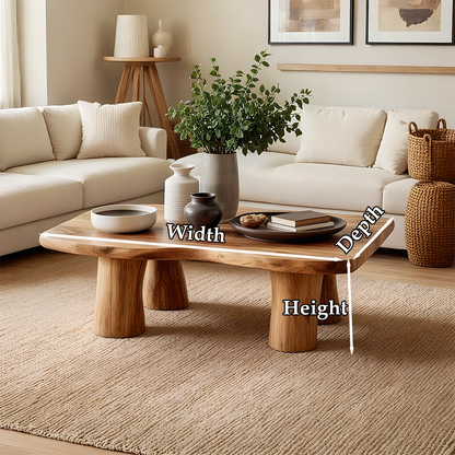 Luxury brown wood coffee table with sculpted base