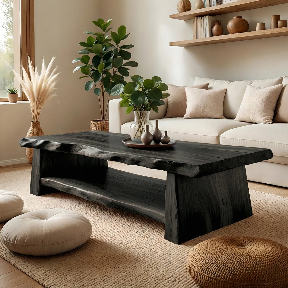 Brown coffee table with artisan slab wood top