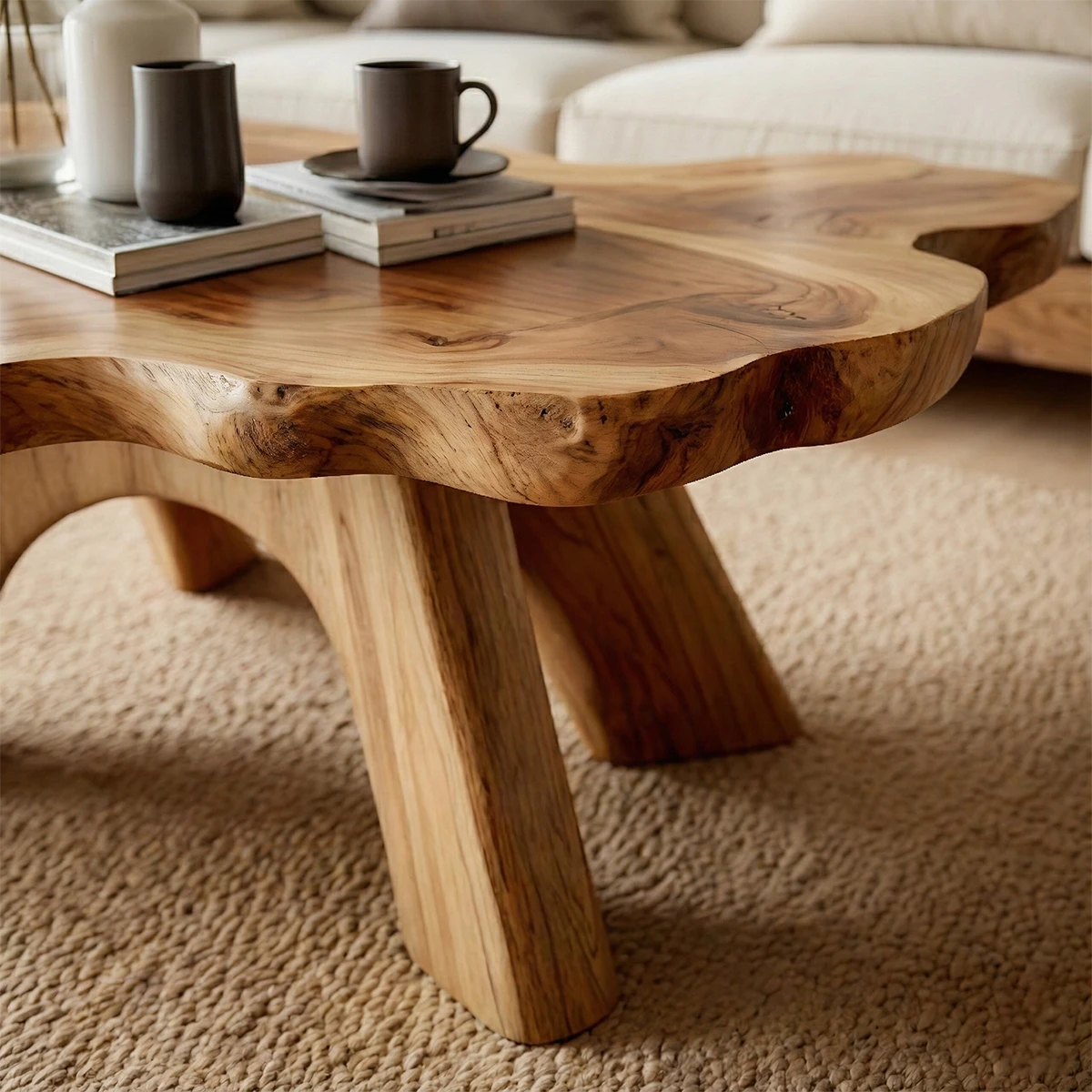 Modern brown coffee table with flower shape top