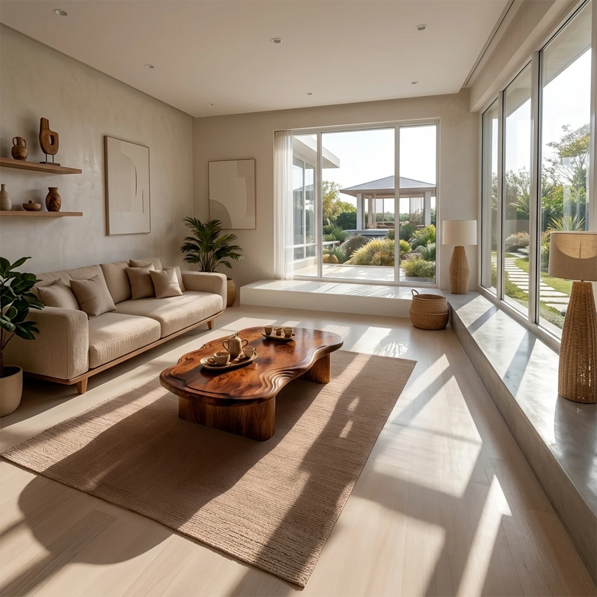 Sculptural low coffee table featuring flowing surface and sturdy base for contemporary interiors