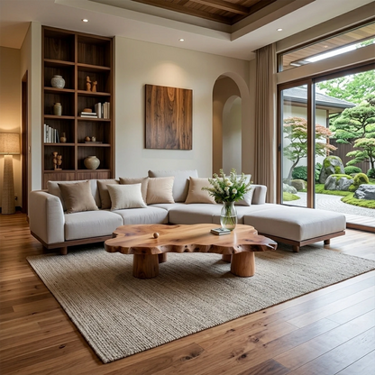 Sculptural coffee table featuring irregular top shape and solid base for contemporary interiors