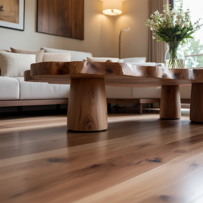 Natural edge coffee table with artistic shape and sturdy legs for relaxed living spaces