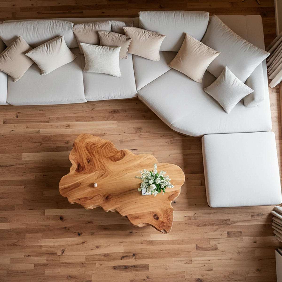 Contemporary coffee table with freeform top design and low height for modern interiors