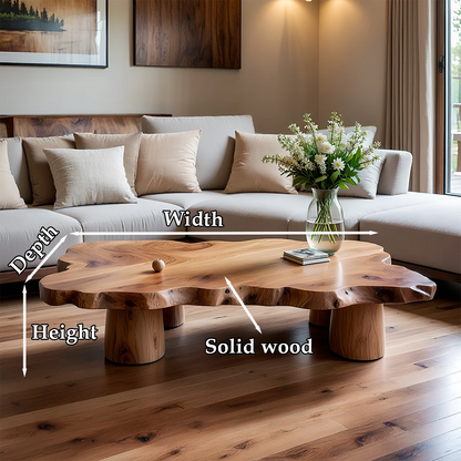 Stylish living room table with organic edge design and wide surface for daily use