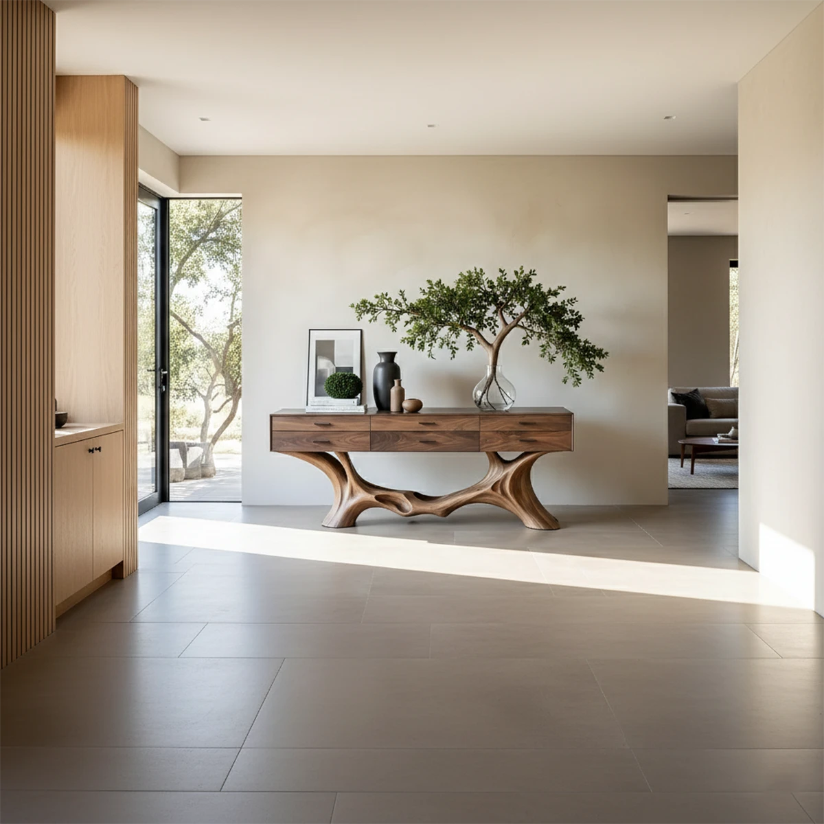 Modern sideboard console featuring flowing base design and spacious drawer storage solution
