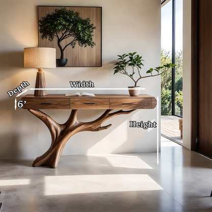 Stylish sideboard console with organic branch base and multiple drawers for interiors
