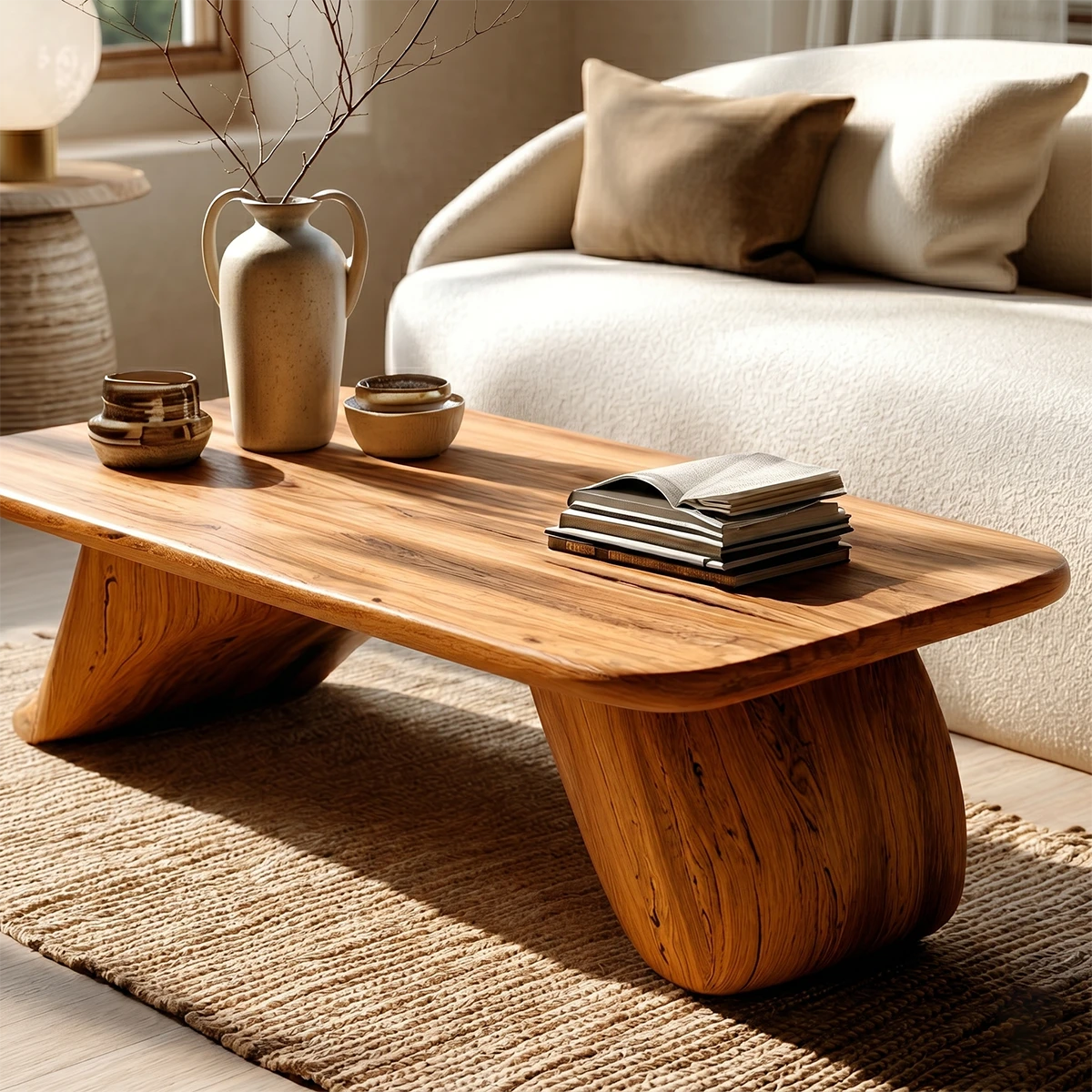 Minimalist coffee table with organic form and smooth finish for contemporary home styling