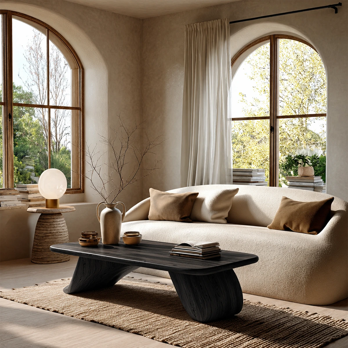 Compact coffee table with curved base and smooth top for bright minimalist living rooms