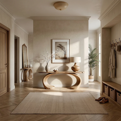 Sculptural oak console table with loop base