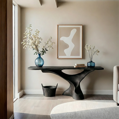Elegant oak console table with natural wood curves