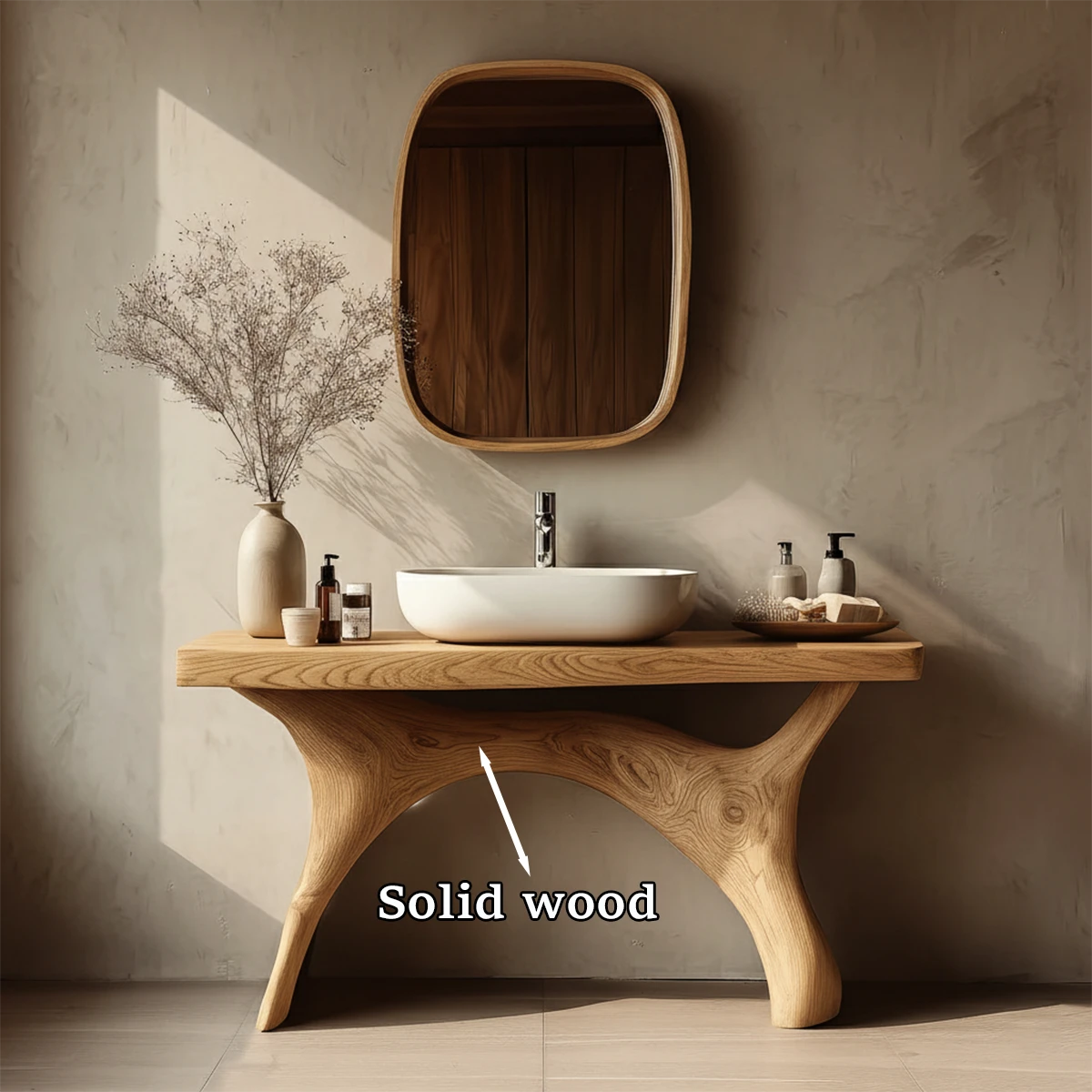 Natural oak wood vanity table for modern bathroom