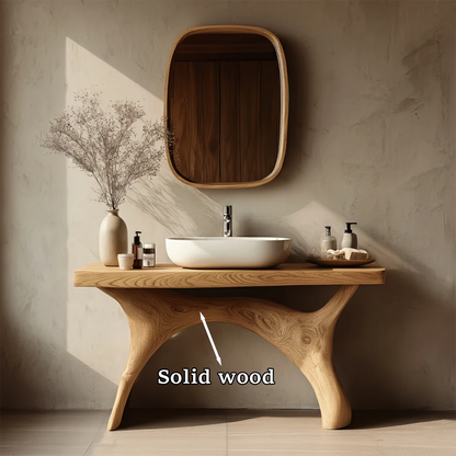 Natural oak wood vanity table for modern bathroom