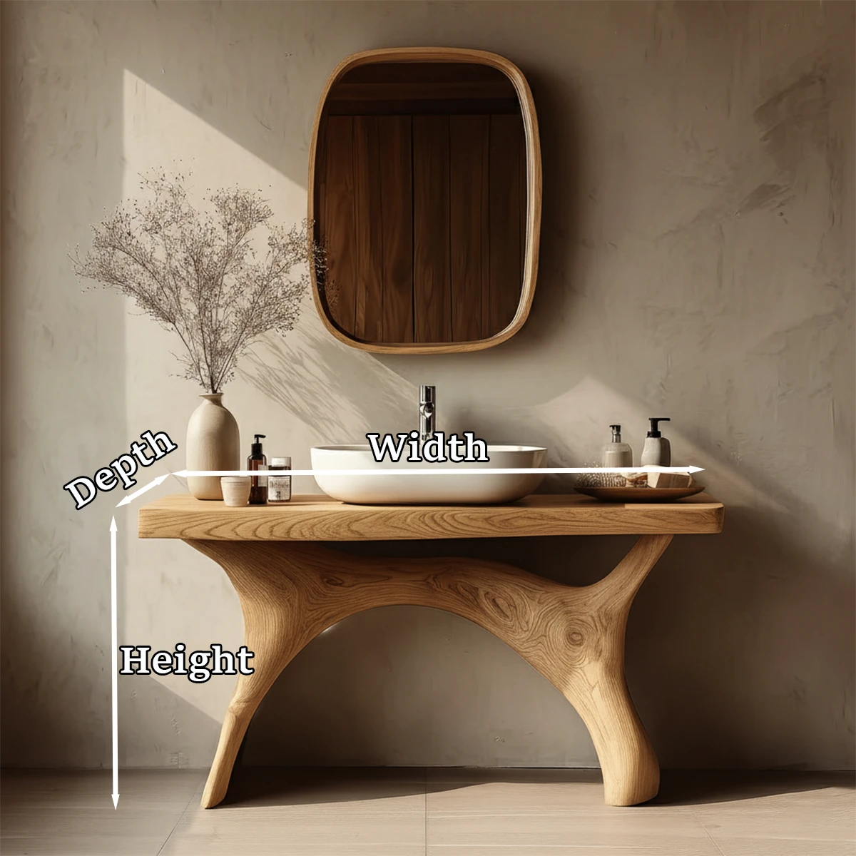 Stylish oak bathroom vanity with sculptural base