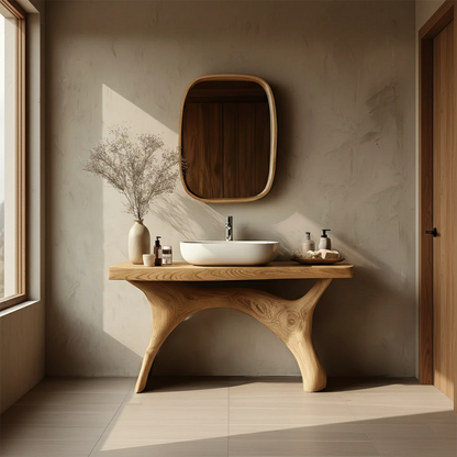 Natural oak bathroom vanity organic sculptural style