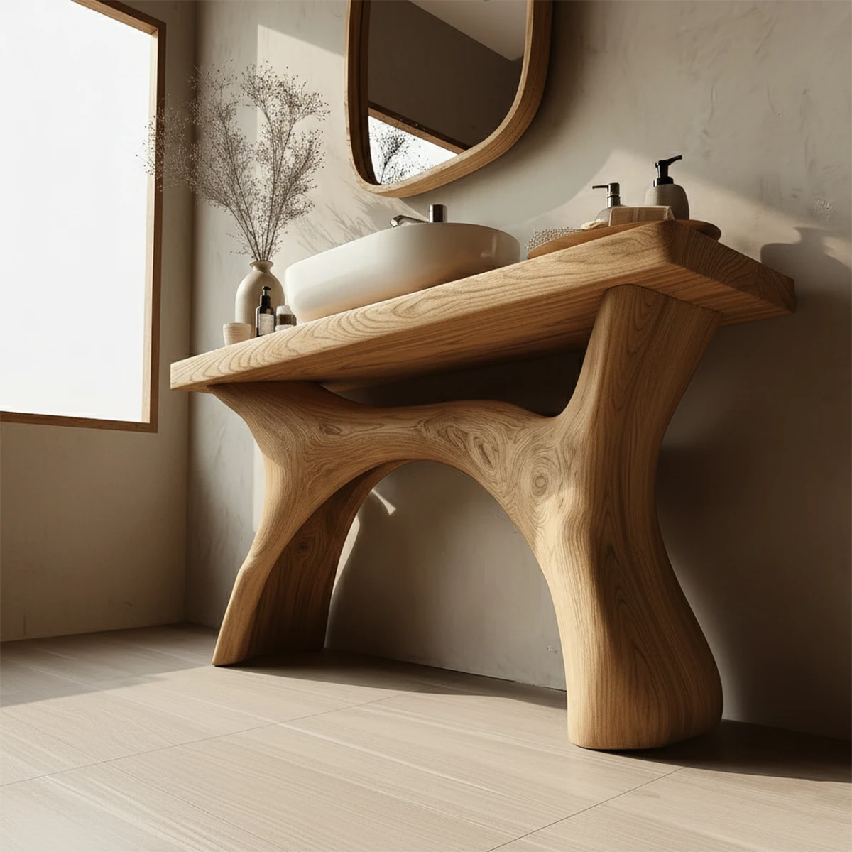 Handmade oak bathroom vanity modern organic form