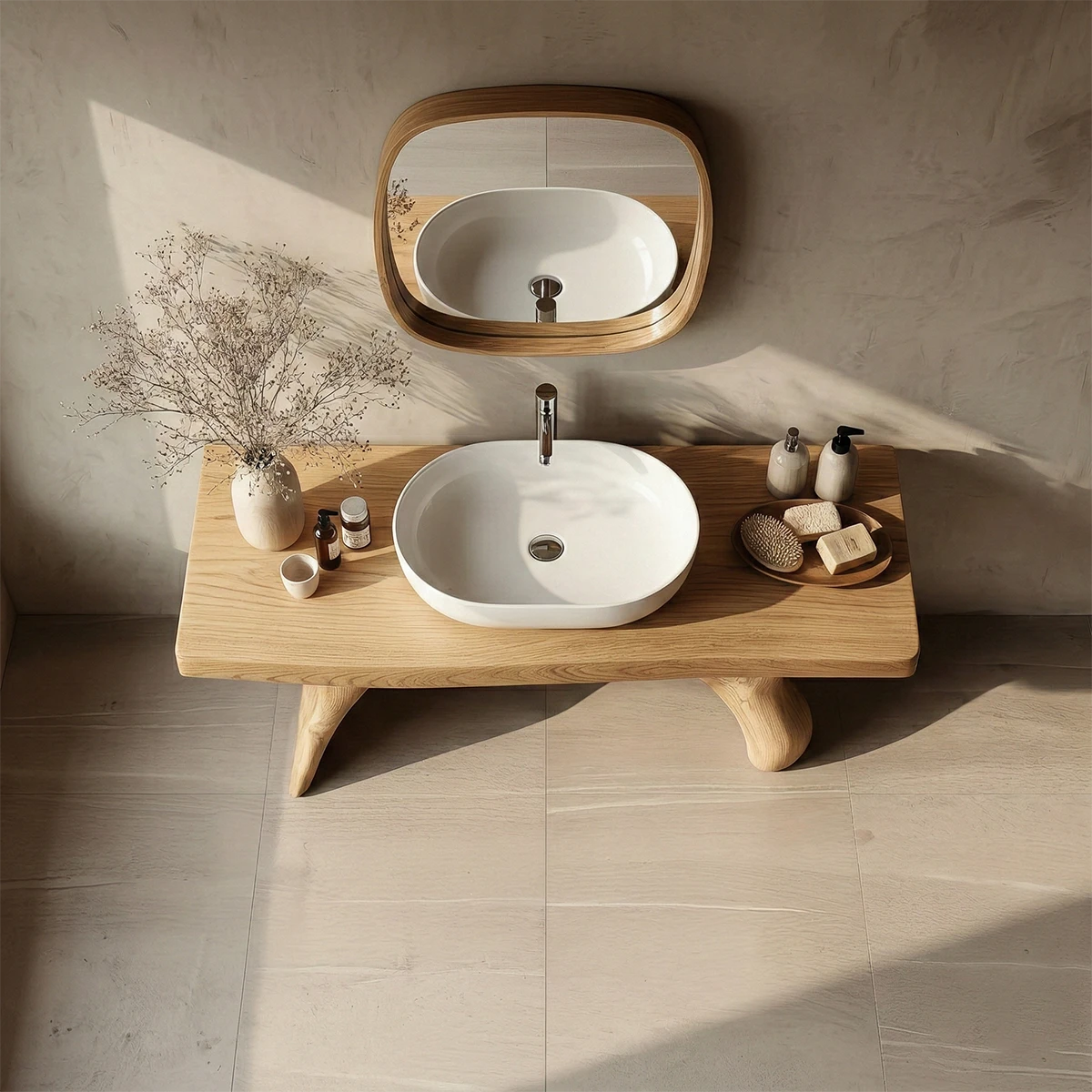 Designer oak wood vanity table minimalist bathroom