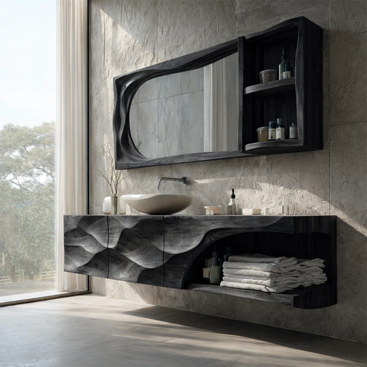 Artistic curved wood bathroom vanity – artistic wood bathroom vanity