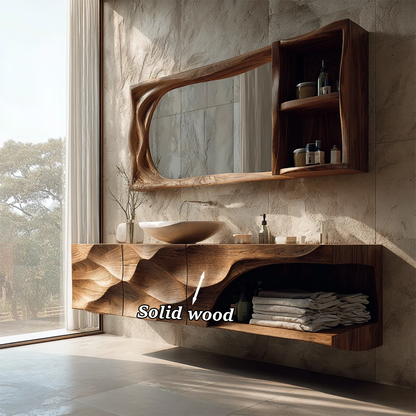 Modern floating vanity in natural wood – contemporary wood bathroom vanity
