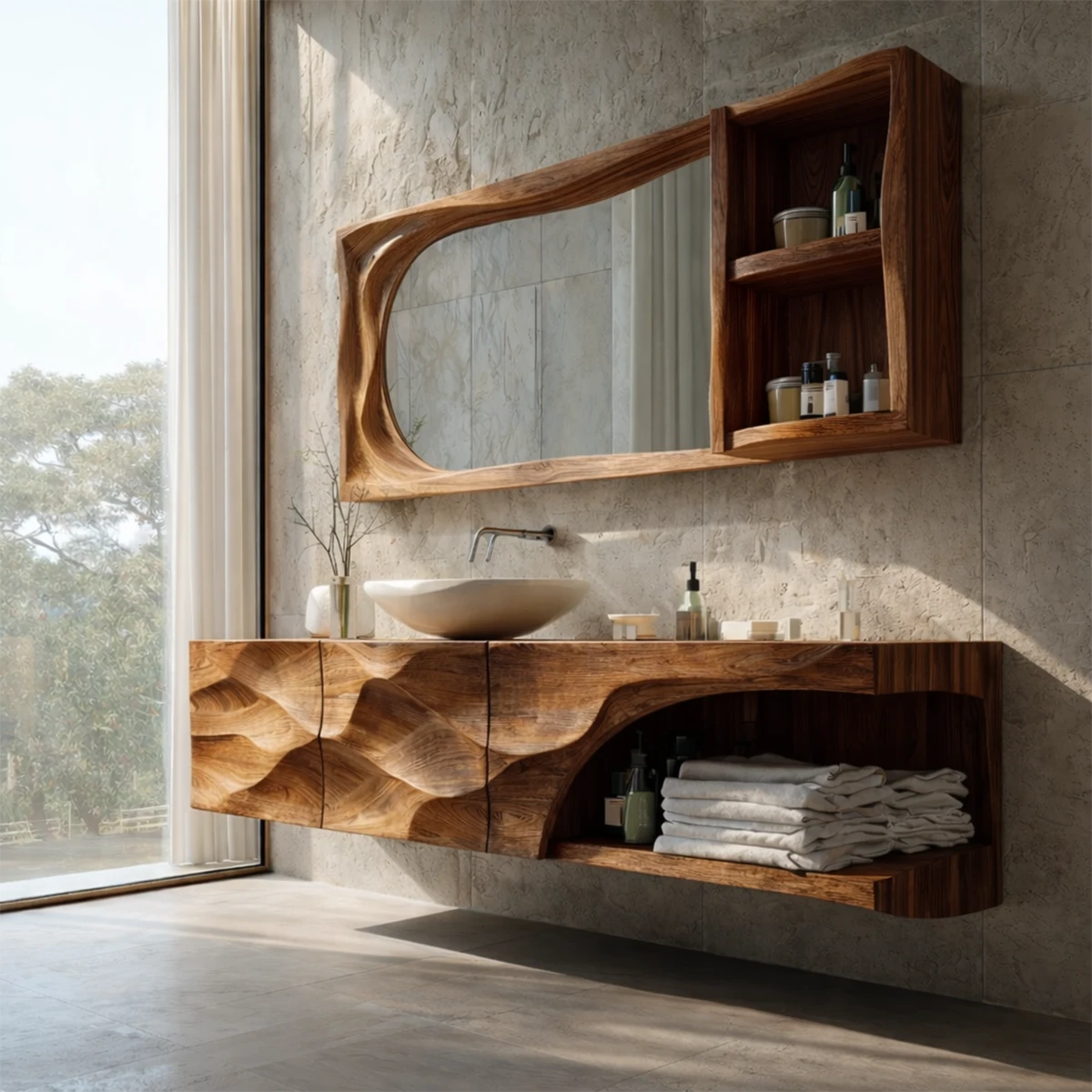 Spa style carved wood vanity – spa wood bathroom vanity