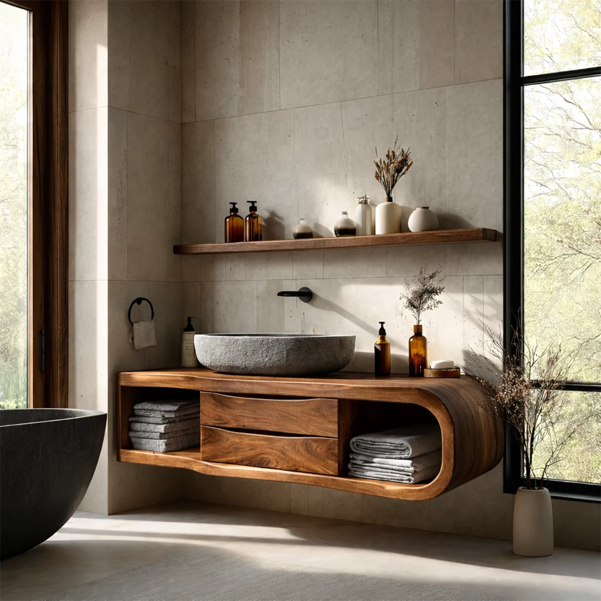 Modern rounded floating vanity – modern bathroom vanity