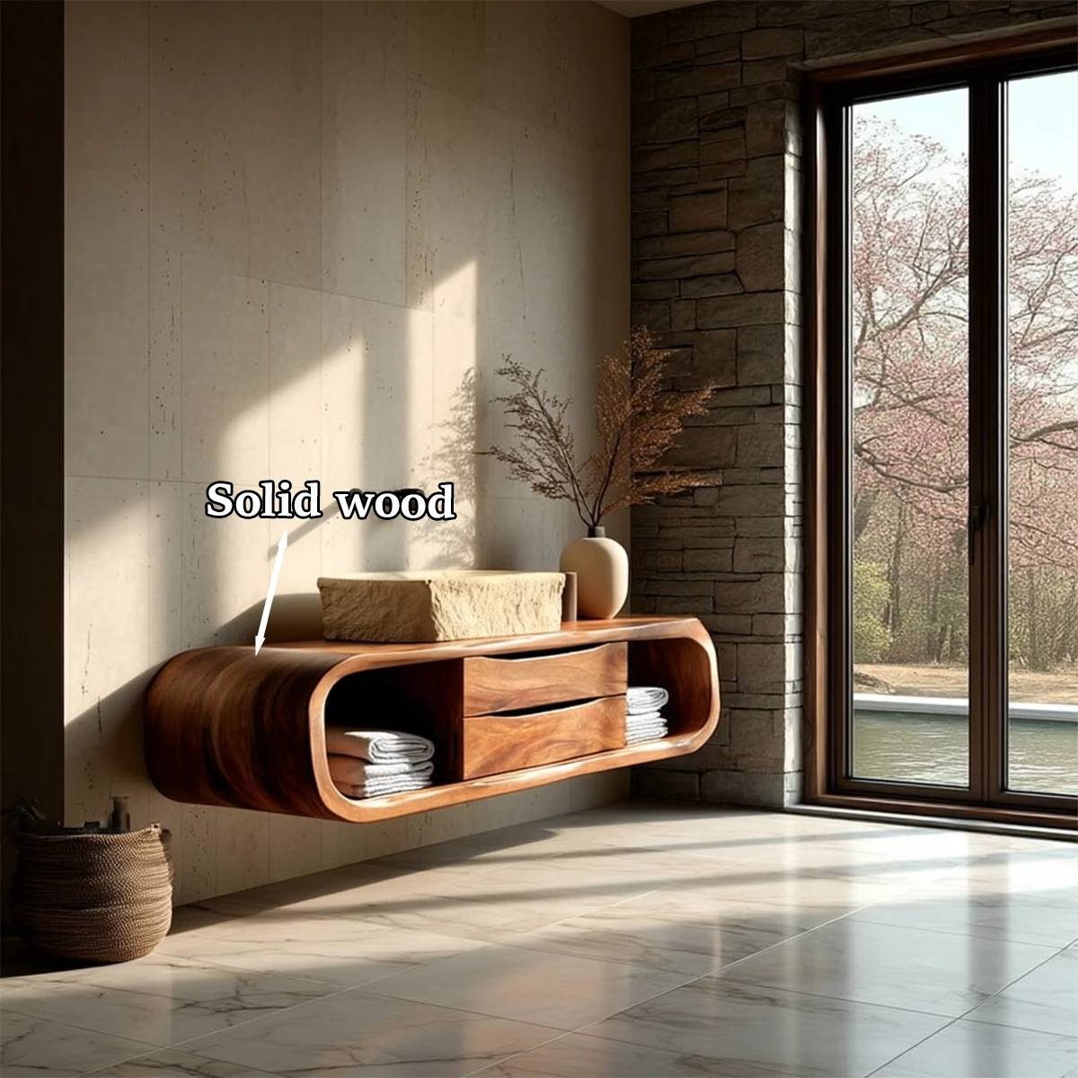 Natural walnut floating bathroom vanity modern bathroom