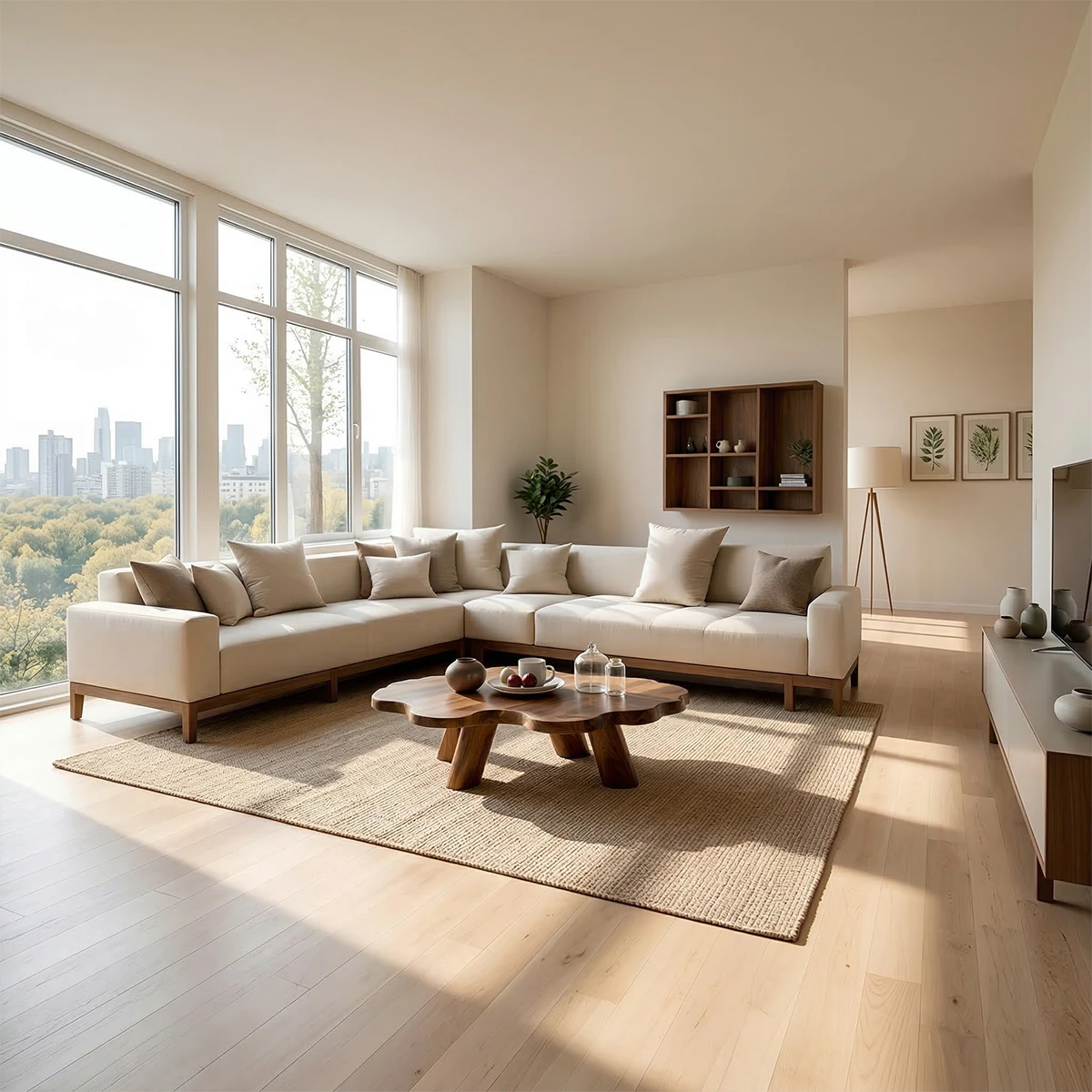 Organic walnut coffee table with natural wood grain