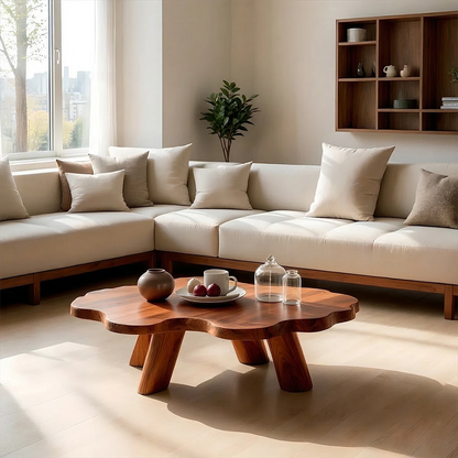 Natural walnut wood table with slab top finish