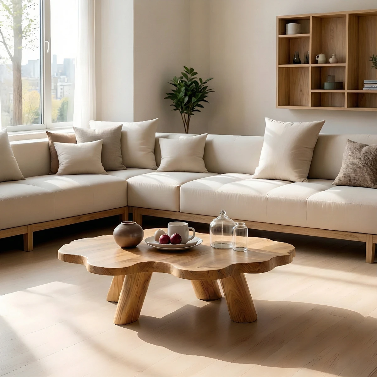 Handcrafted walnut coffee table with organic shape