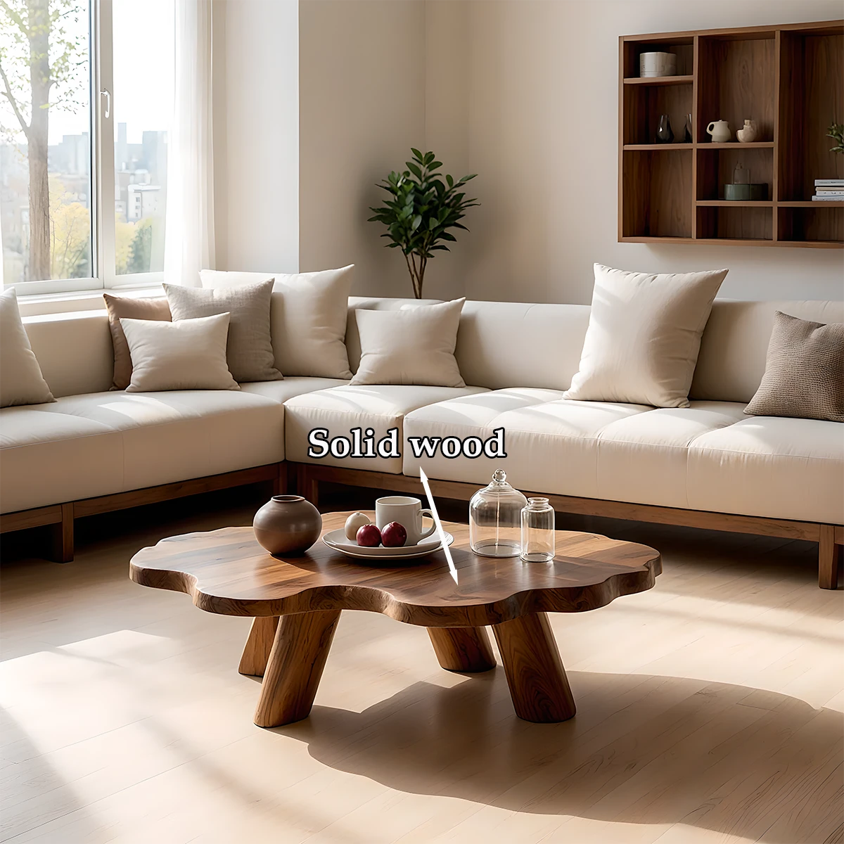 Solid walnut coffee table with natural edge detail