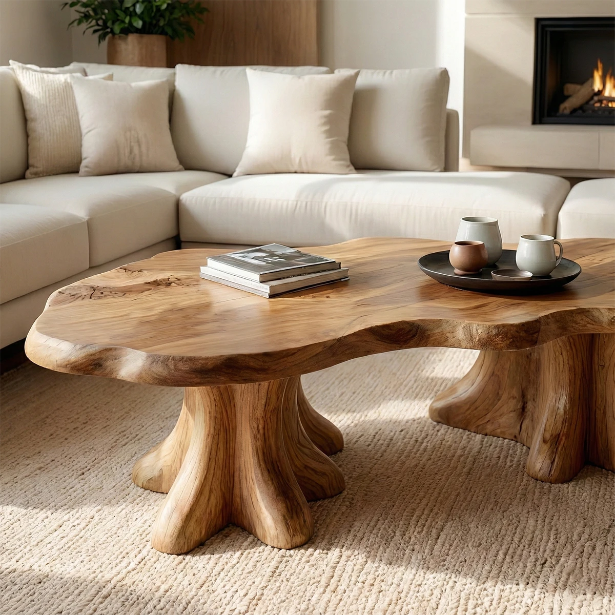 Modern brown coffee table with flat surface top