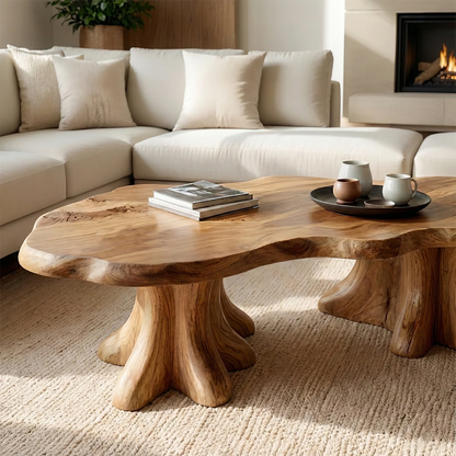 Modern brown coffee table with flat surface top