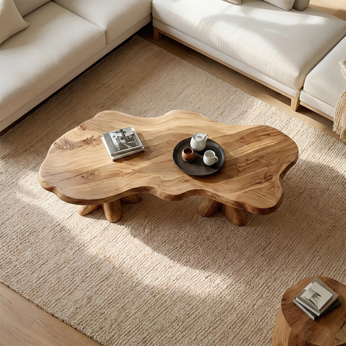 Brown coffee table with clean block base structure