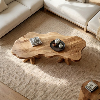 Brown coffee table with clean block base structure