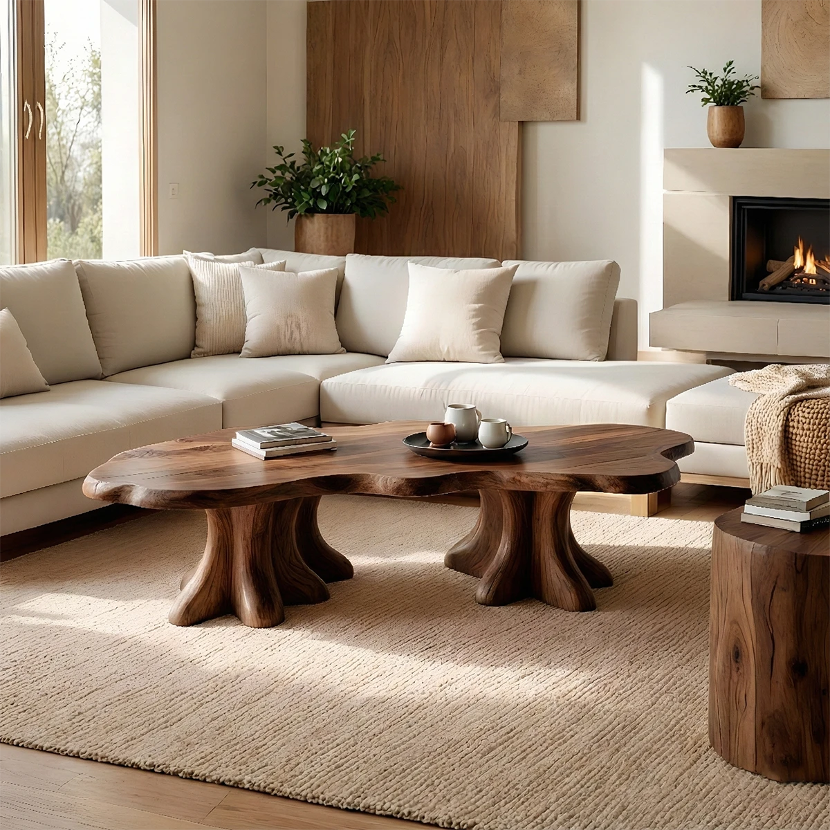 Minimal walnut coffee table with simple flat design