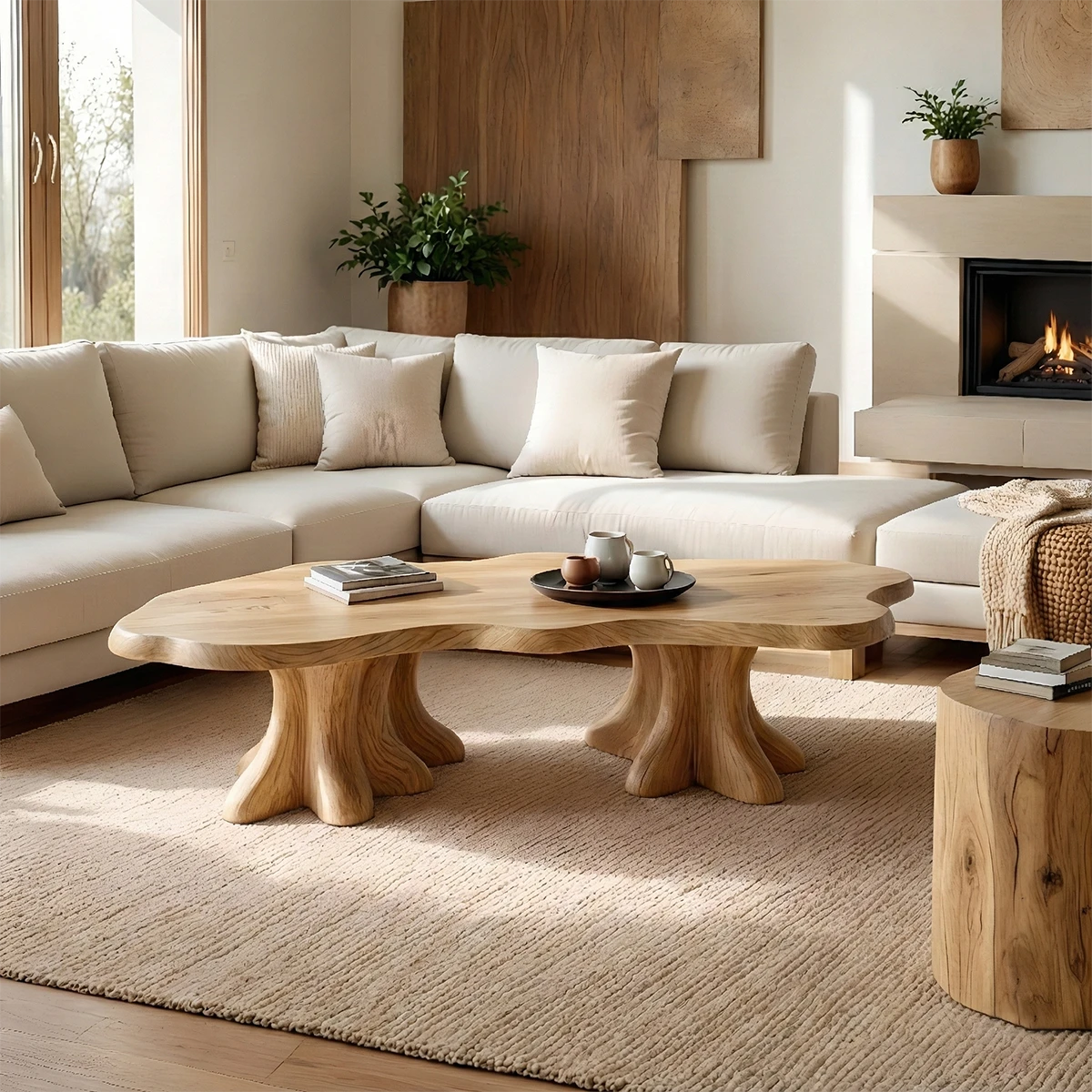 Contemporary oak coffee table with solid form