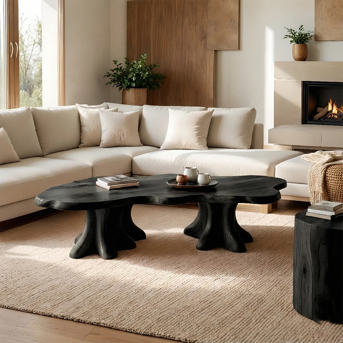 Black coffee table with straight edges and base