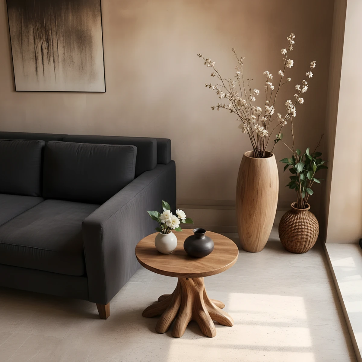 Designed with a walnut color finish, the end table offers a natural look and artistic form