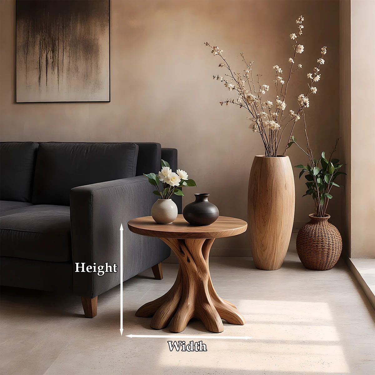 With its walnut color design, the accent table blends sculptural detail and modern style