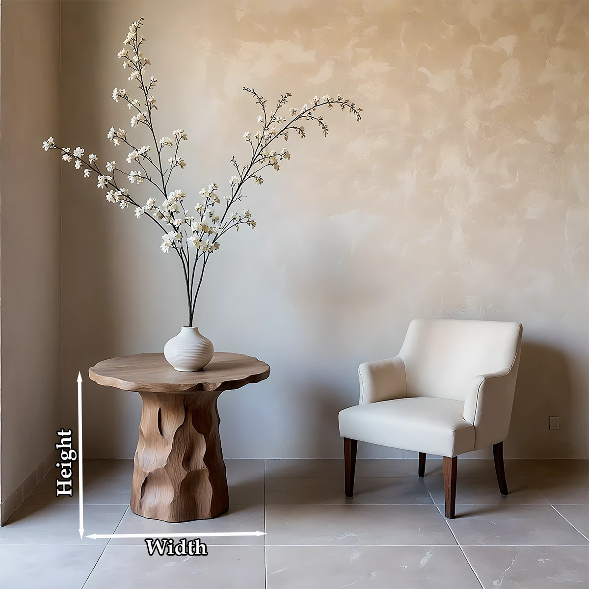 The walnut color end table combines a textured base with a smooth round top for daily use