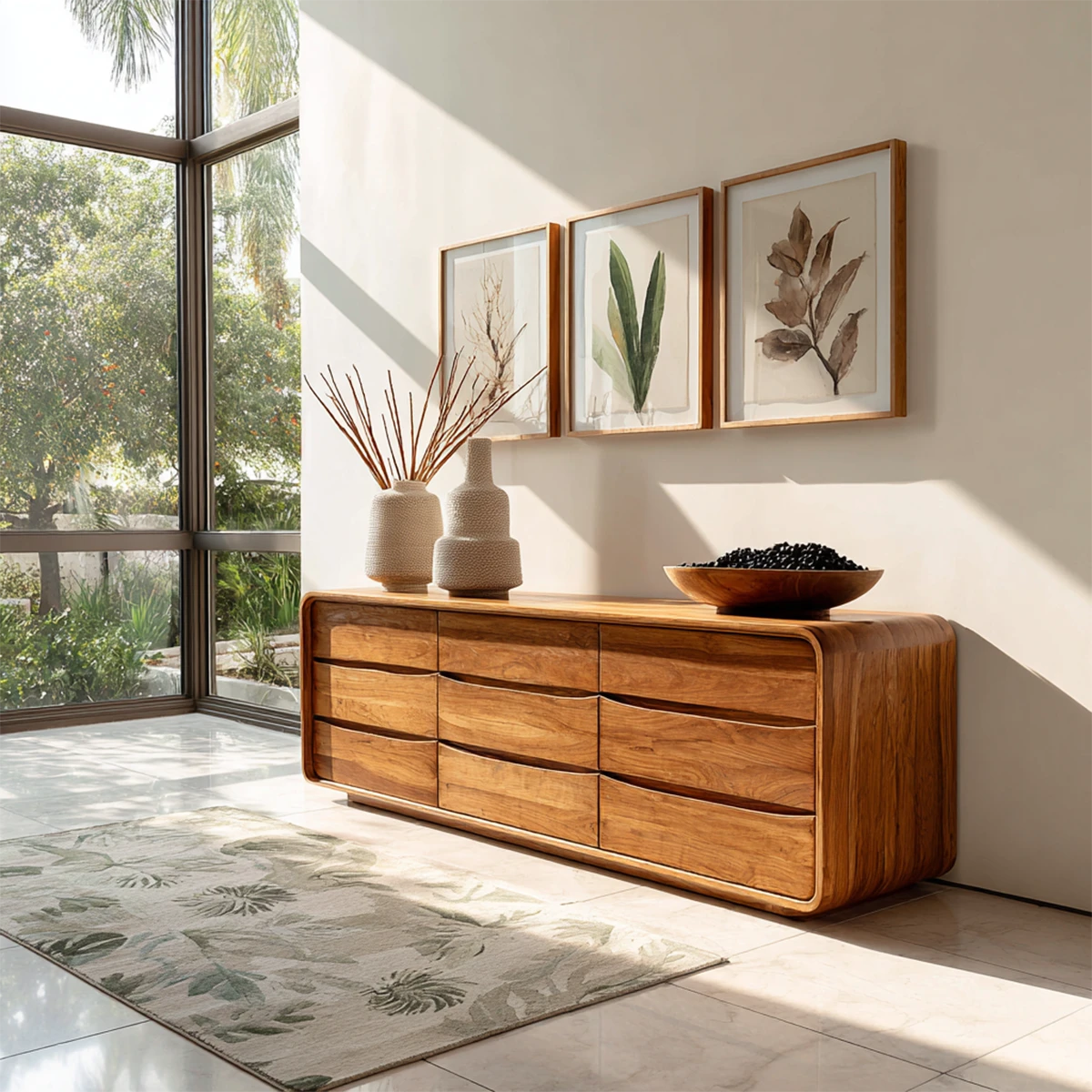 Rounded modern sideboard with spacious drawer storage and elegant minimalist styling