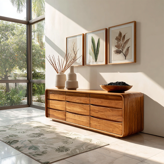 Rounded modern sideboard with spacious drawer storage and elegant minimalist styling