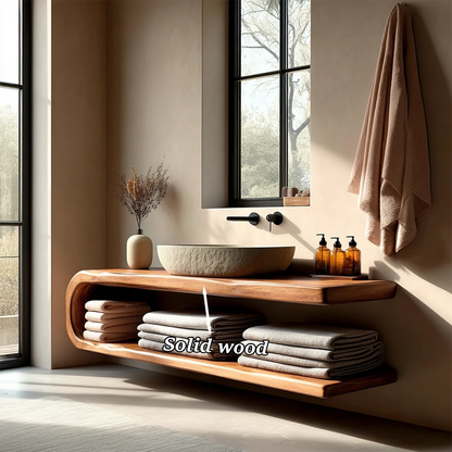 Minimalist bathroom vanity in natural oak tone – oak tone vanity