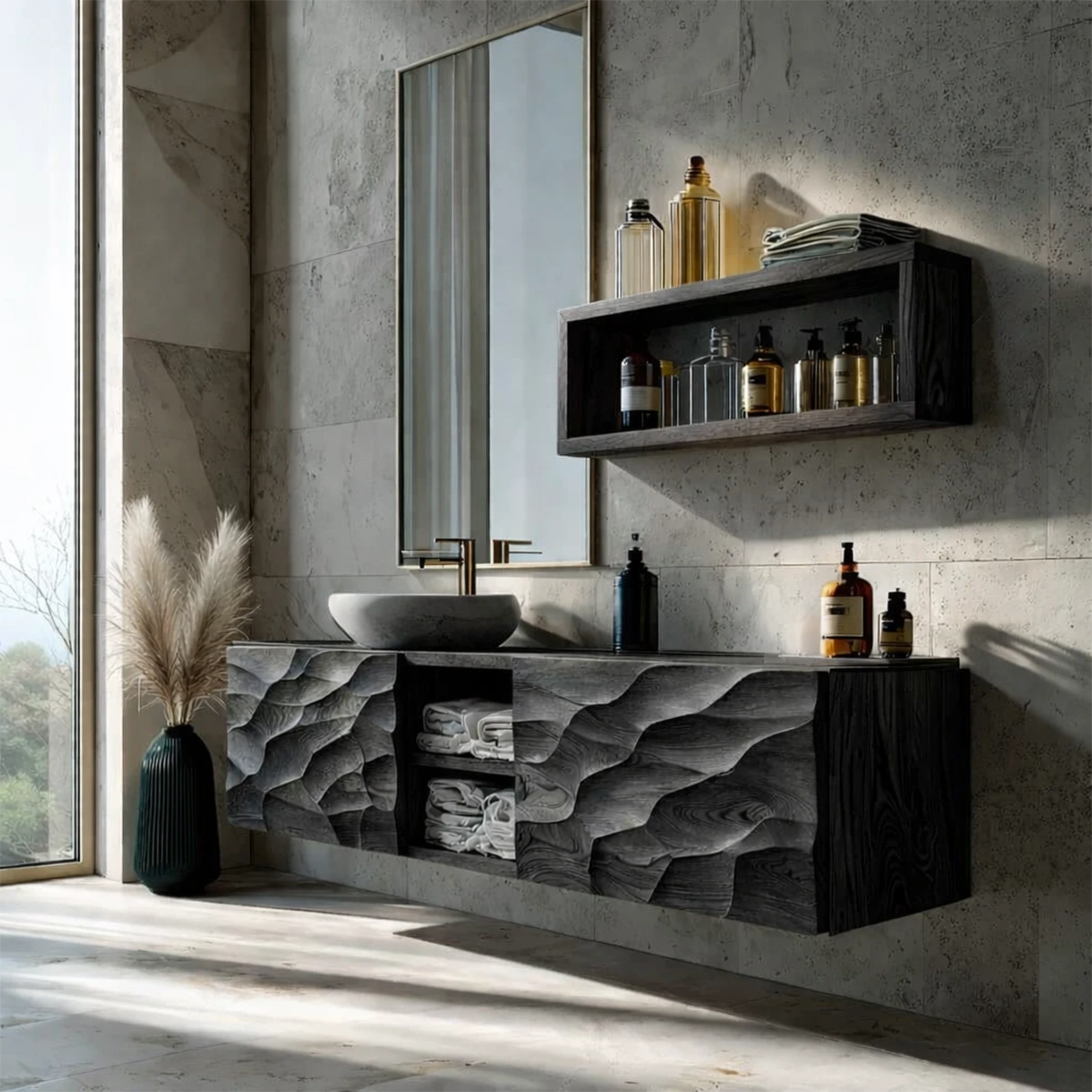 Stylish sculpted vanity – solid wood floating vanity
