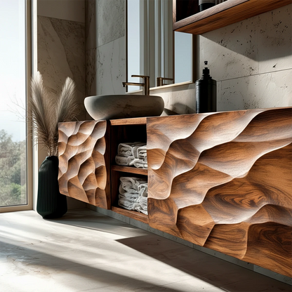 Designer textured floating vanity – floating wood vanity