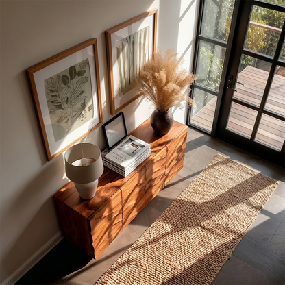 Handcrafted modern sideboard with textured cabinet fronts and sleek storage functionality