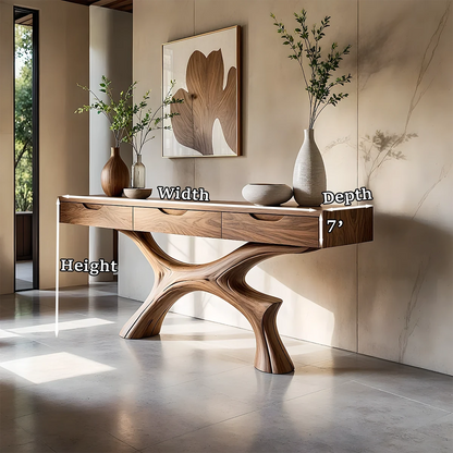 Contemporary sideboard console with flowing base and integrated storage drawers for interiors