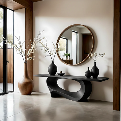 Unique walnut console table with twisted pedestal base