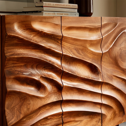 Artistic buffet sideboard with sculpted wave texture for refined living room spaces